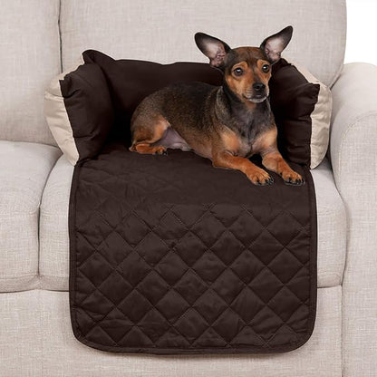 Furhaven Water-Resistant & Reversible 18" Wide Seat Cover Protector for Dogs & Cats, Perfect for Couches, Beds, & Car Seats - Sofa Buddy Bolster Seating Protector - Espresso/Clay, Small