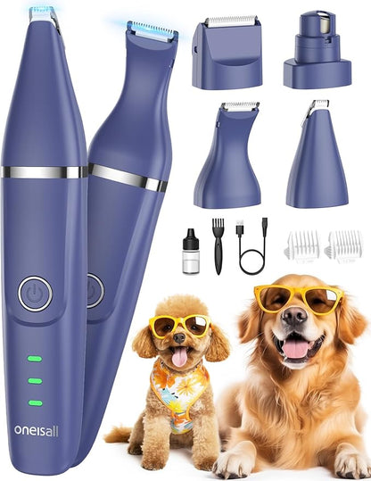 oneisall Small Dog Clippers, Quiet Cordless Dog Paw Trimmer & Nail Grinder, Dog Grooming Kit for Small Dogs with Guards, 2 Speed Rechargeable Electric Dog Trimmers for Small Dogs(Blue)