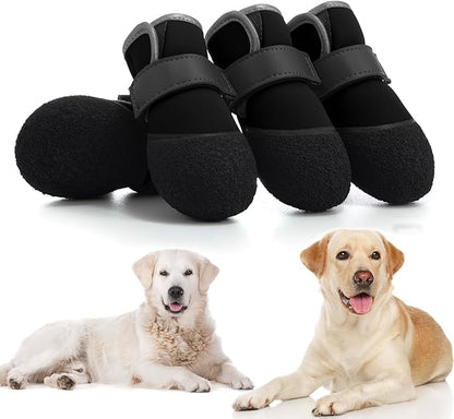 Dog Shoes, Outdoor Dog Boots Non-Slip Waterproof Dog Booties for Medium to Large Dogs 4Pcs for Winter Snowy Day, Summer Hot Pavement with Rugged Sole Black