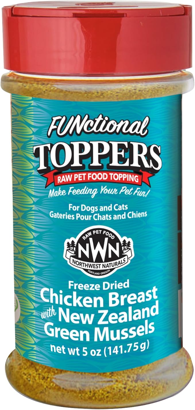 Northwest Naturals Freeze-Dried Chicken Breast with Green Lipped Mussels - Functional Topper - for Dogs and Cats - Healthy, Limited Ingredients, Human Grade, All Natural - 5 Oz (Packaging May Vary)