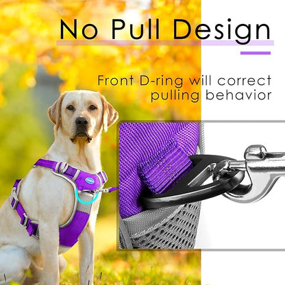 ThinkPet No Pull Harness Breathable Sport Harness with Handle-Dog Harnesses Reflective Adjustable for Medium Large Dogs,Back/Front Clip for Easy Control L Neon Purple