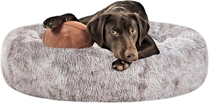 Coohom Oval Calming Donut Cuddler Dog Bed Bed(30"/36"/43") for (L(30"x24"x8"),Light Brown)