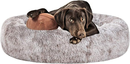 Coohom Oval Calming Donut Cuddler Dog Bed Bed(30"/36"/43") for (L(30"x24"x8"),Light Brown)