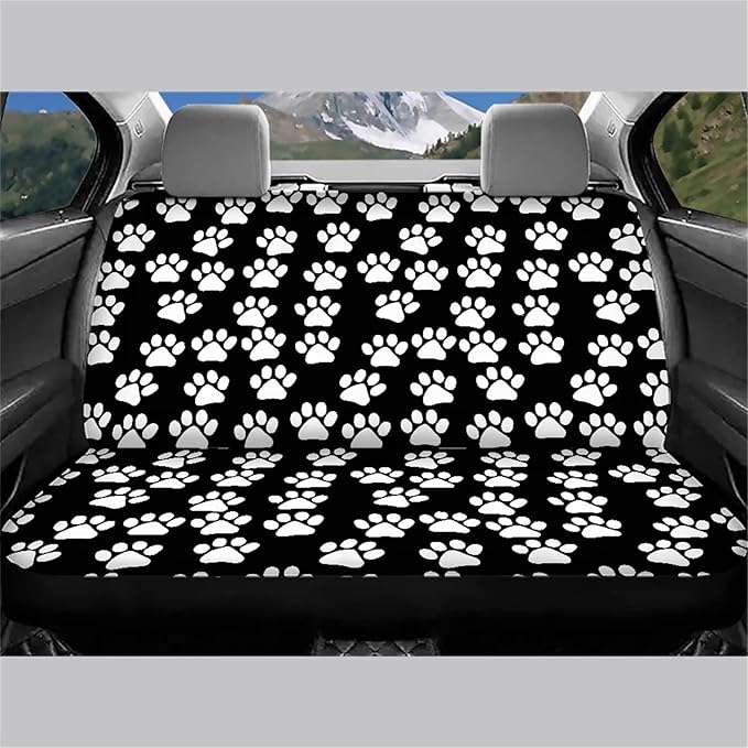 CLOHOMIN White Paws Print Back Seat Cover
