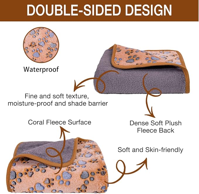 Waterproof Dog Blankets for Small Dogs 1 Pack 3 Washable (Paw-1, S-23 16in)