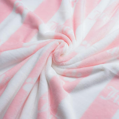 Juicy Couture Turquoise Pink/White Striped Dog Blanket with Sherpa Bone Shaped Pillow – Plush Puppy Blanket Throw