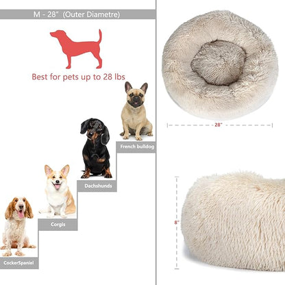 Small Dog Bed Calming Dogs Bed for Small Medium Large Dogs Anti-Anxiety Puppy Bed Machine Washable Warming Cozy Soft Pet Round Bed Fits up to 10-100 lbs (Medium (Pack of 1)