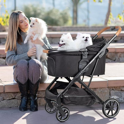 T6 Luxury Pet Stroller for Medium Dog Under 66lbs or 2 Small Dogs & Cats
