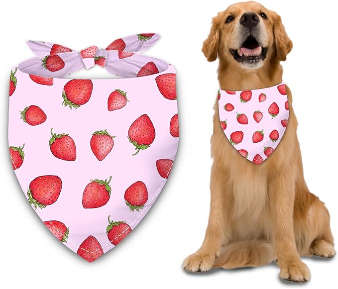 Strawberry Fruit Dog Bandana Washable Pets Scarf Triangle Adjustable Handkerchief