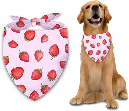 Strawberry Fruit Dog Bandana Washable Pets Scarf Triangle Adjustable Handkerchief