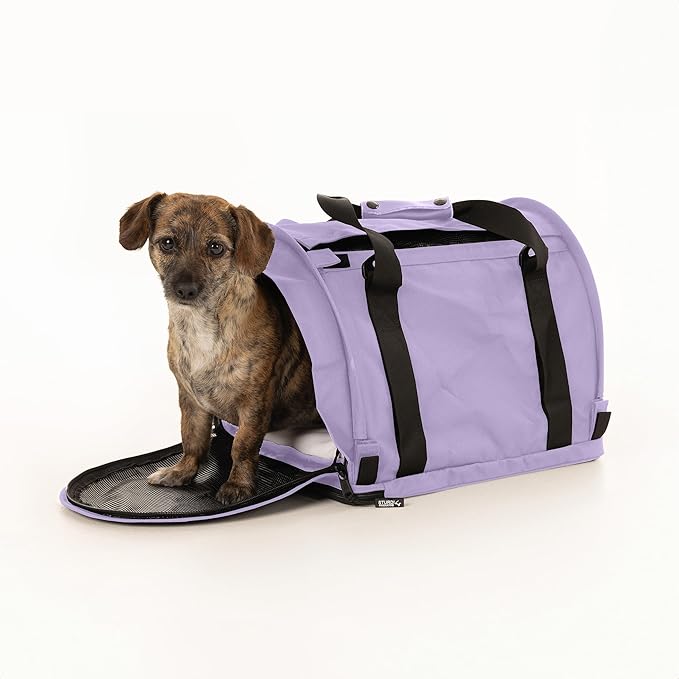 SturdiBag Pro 2.0 Pet Travel Carrier with Flexible Height for Cats and Dogs | Soft Sided Pet Carrier Bag with Safety Clips and Seatbelt Straps for Airplane or Car Travel | Medium, Lavender