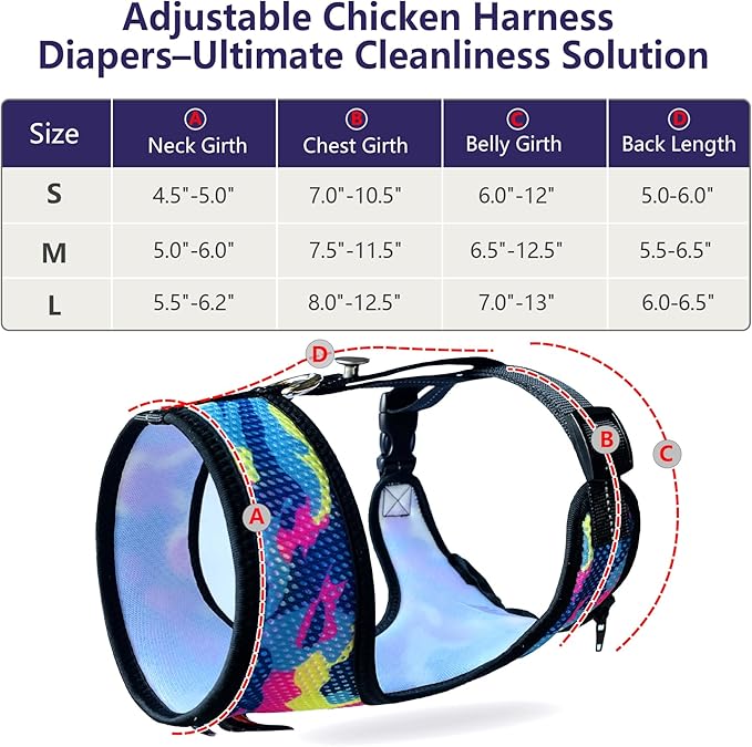 Premium Adjustable Chicken Harness with Camouflage Design & Comfortable Breathable Fabric - Includes Resilient 5.4ft Matching Leash for Secure Outings (Medium, Camouflage Pink)