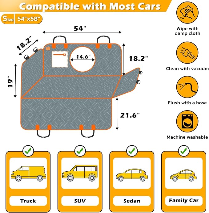 Dog Car Seat Cover for Back Seat 100% Waterproof SUVs,(54" W 56" L,