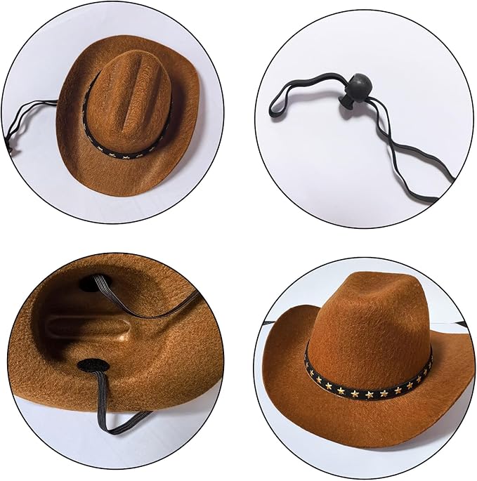 Dog Cowboy Hat Cat Cowboy Hat Mini Cowboy Hat for Dogs Cat Pet Cowboy Costume with Bandana Scarf Holiday Halloween Pet Party Decoration (khaki, Small)