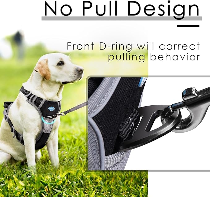 ThinkPet No Pull Harness Breathable Sport Harness with Handle-Dog Harnesses Reflective Adjustable for Medium Large Dogs,Back/Front Clip for Easy Control L Black