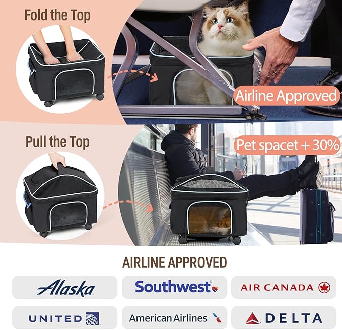 4-in-1 Dog Car Seat and Cat Carrier with Removable Wheels Booster Car Seats for Small Dogs Cats Comes with Shoulder Strap Clip-On Safety Leash and Thickened Pads, Pet Travel Carrier Bed up to 20 lbs