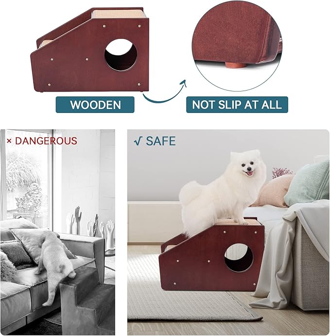 Petsfit Wooden cat ramp for Old Cats Red(21x17x14 inch)