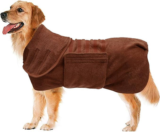 Geyecete Dog Drying Coat -Dry Fast Dog Bag - Dog Bathrobe Towel - Microfibre Fast Drying Super Absorbent Pet Dog Cat Bath Robe Towel,Luxuriously Soft-Khaki-S