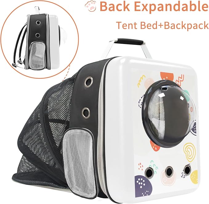 Travel Cat Backpack with Bubble-09, Pet Backpack Carriers for Cats and Dogs, Expandable Cat Backpack with Bubble, Airline Approved Pet Carrier,White Color