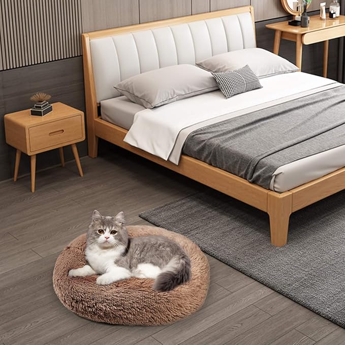 Aurako Cat Bed Dog Bed Round Cushion Pet 20" Khaki