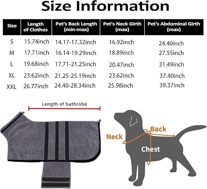 Microfibre Dog Bathrobe Dog Towel Wrap Super Absorbent Dog Drying Coat Bath Robe for Puppy, Medium & Large Dogs, Fast Drying, Adjustable, for Pet Dogs & Cats