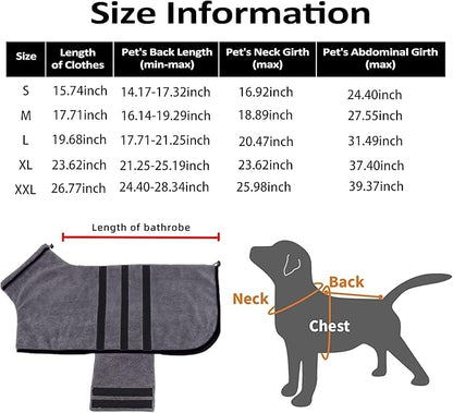 Microfibre Dog Bathrobe Dog Towel Wrap Super Absorbent Dog Drying Coat Bath Robe for Puppy, Medium & Large Dogs, Fast Drying, Adjustable, for Pet Dogs & Cats