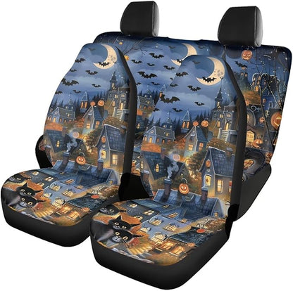 Halloween Moon Castle Cat Universal Car Seat Covers 4pcs Car