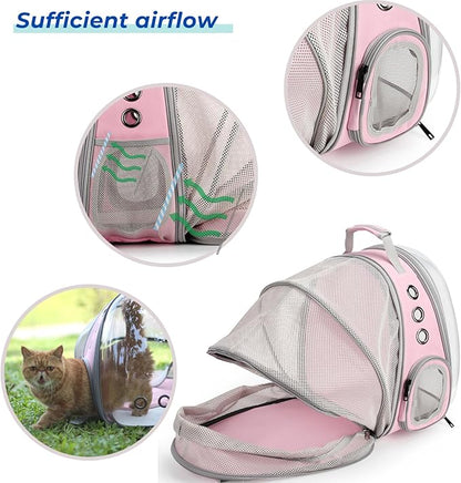 Lollimeow Cat Carrier Backpack, Bubble Expandable Backpack Carrier, Pets and Small Dogs,Airline-Approved, Designed for Travel, Hiking, Walking & Outdoor Use (Back Expandable-Pink)