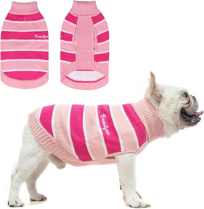 BEAUTYZOO Small Dog Sweater- Striped Pet Sweaters for Fall Winter Dog Clothing, Turtleneck Pullover Knitwear for Small Medium Large Dogs, Warm Coat Outfits for Chihuahua Puppy Cat Boys Girls