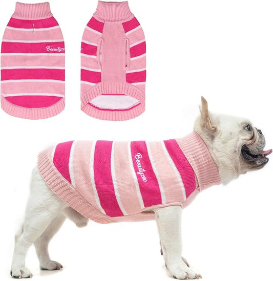 BEAUTYZOO Small Dog Sweater- Striped Pet Sweaters for Spring Summer Dog Clothes, Turtleneck Pullover Knitwear for Small Medium Large Dogs, Warm Coat Easter Outfit for Chihuahua Puppy Cat Boys Girls