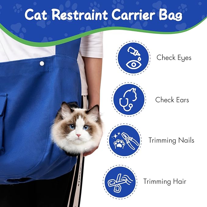 Cat Dog Carrier Sling Soft-Sided Pet Supplies, Hands Free Shoulder Crossbody Pouch Bag Cat Carrying Backpack, Color Blue Size L Pet Tote Holder Nail Trimming Outdoor Traveling for 8-20 lbs