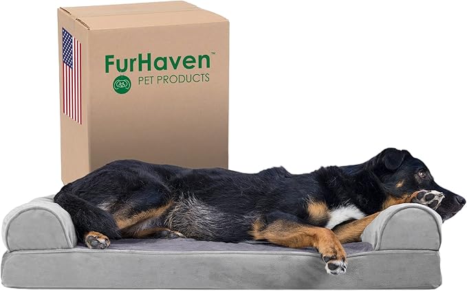 Furhaven Memory Foam Dog Bed for Large/Medium Dogs w/ Removable Bolsters & Washable Cover 55 lbs