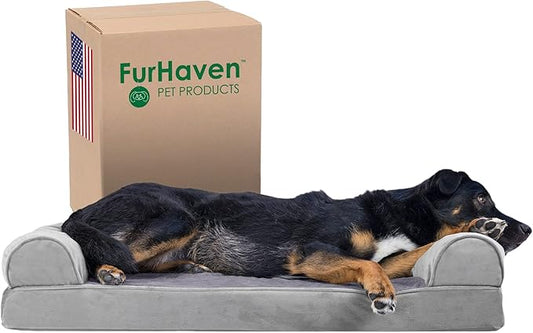 Furhaven Memory Foam Dog Bed for Large/Medium Dogs w/ Removable Bolsters & Washable Cover 55 lbs