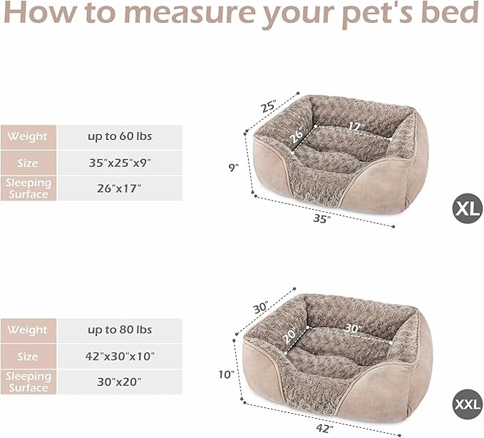 INVENHO XX-Large Dog Bed for Large Medium Small Dogs Rectangle Washable Dog Bed XXL(42"x30"x10")