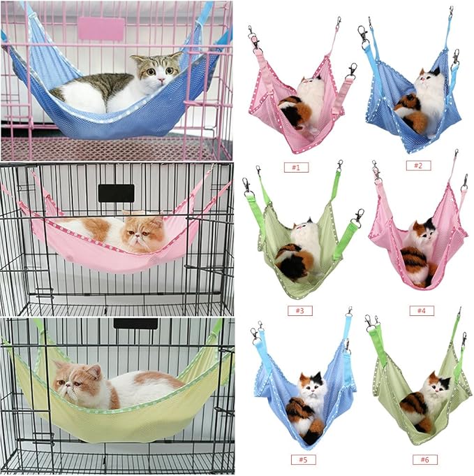 Cat Cage Hammock, Comfortable Pet Hanging Bed Breathable Mesh, for Cute Small Pet Cat Dog Animals Sleep Pad (S, Blue)