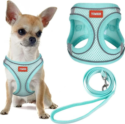 YIMEIS Dog Harness and Leash Set, No Pull Soft Mesh Pet Harness, Reflective Adjustable Puppy Vest for Small Medium Large Dogs, Cats (Tiffany Blue, X-Small (Pack of 1)