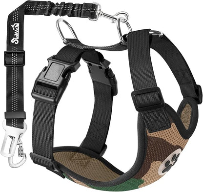 Lukovee Dog Seat Belt for Car, Adjustable Dog Car Harness for Large Medium Small Dogs, Soft Padded & Breathable Mesh Dog Seatbelt with Car Strap and Carabiner(Camouflage Double Clip,Medium)