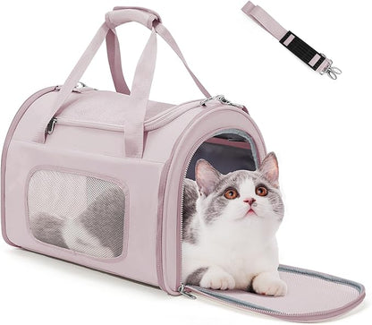 Cat Carrier Soft, Pet Dog Carrier Soft-Sided Airline Approved, Pet Travel Carrier Up to 20lbs, Collapsible Cat Carrier Dog Carrier for Medium Cats Small Dogs, Pink