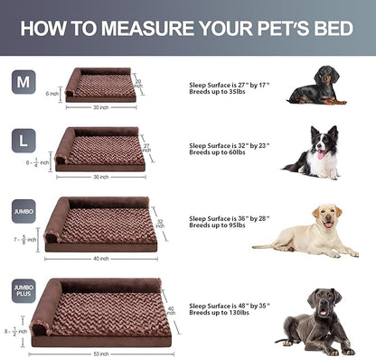 Orthopedic Dog Bed Deluxe Plush L-Shaped Dog Couch Beds with Waterproof Lining Bolster Dog Sleeping Sofa with Removable Washable Cover & Nonskid Bottom Pet Bed for Medium Large Jumbo Dogs 30 x 20 Inch
