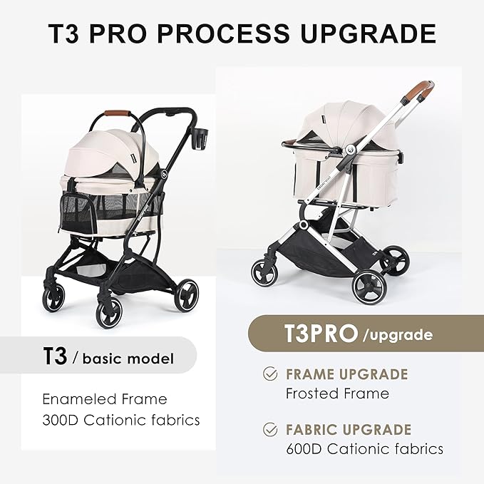 T3 Pro Pet Stroller 3 in 1 Dog Cat Stroller for Small Medium Dogs Cats