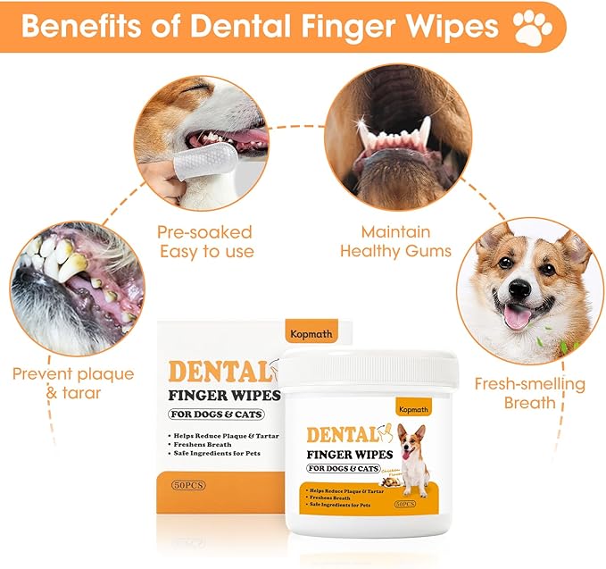 Teeth Cleaning Finger Wipes for Dogs & Cats 100 Count,