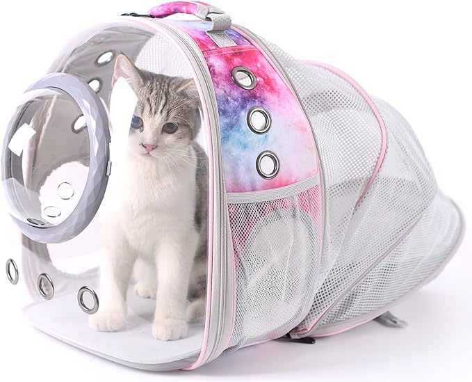 Cat Bubble Backpack Carrier, Galaxy Theme Space Capsule Astronaut Bubble Backpack for Kitten Bunny Airline Approved Travel Hiking Camping Cat Book Bag (Galaxy Pink, Bubble Window)