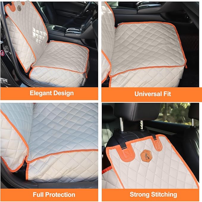 Ultimate Full Protection Dog Car Seat Cover Front Seat Protector with Storage Pocket Nonslip Scratchproof Durable & Padded Pet Hair Resistant Blankets for Cars
