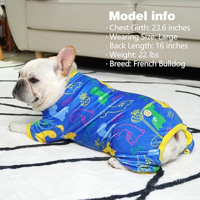 KYEESE Dog Pajama for Medium Dogs with Dinosaur Soft Material Stretchable Dog Pajamas Onesie Dog Apparel, XX-Large