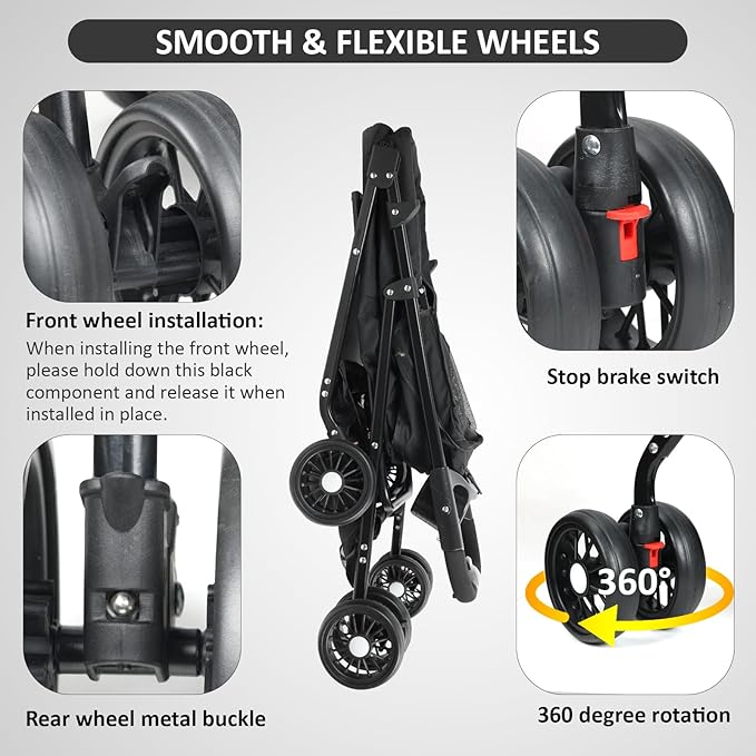 Pet Stroller for Cats/Dogs 4 Wheels 30lbs Small