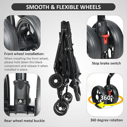 Pet Stroller for Cats/Dogs 4 Wheels 30lbs Small
