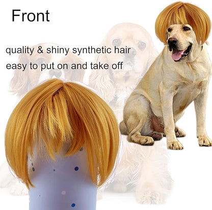 Funny Dog Wig Pet Costumes,Kediciz Cat Costume Synthetic Hairpiece Cosplay Wigs, Headwear for Halloween Christmas Festivals Party Decor, Fancy Dress,Adjustbale Size,Golden Straight