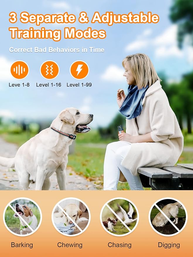Bousnic Dog Shock Collar 2 Dogs (5-120Lbs) 3300 ft (1-8) Vibration (1-16) and (1-99) Modes