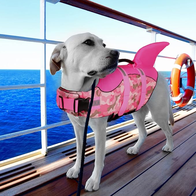 Queenmore Dog Life Jacket Ripstop Dog Shark Safety Vest Adjustable Preserver with High Buoyancy and Durable Rescue Handle for Small