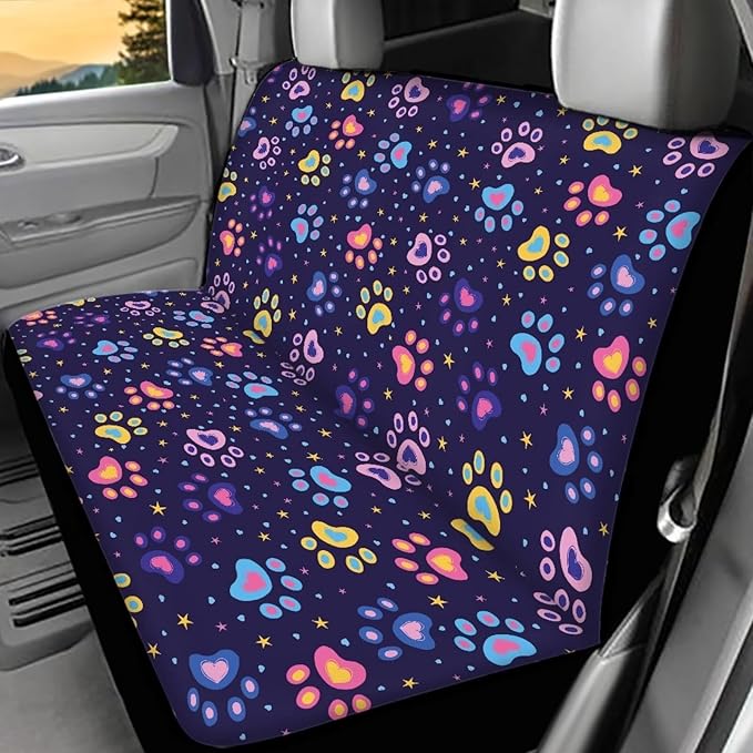 AFPANQZ Dog Paw Car Seat Cover for Rear Bench Seats Polyester Fabric Protects Against Dirt Pet Fur Dog Hair